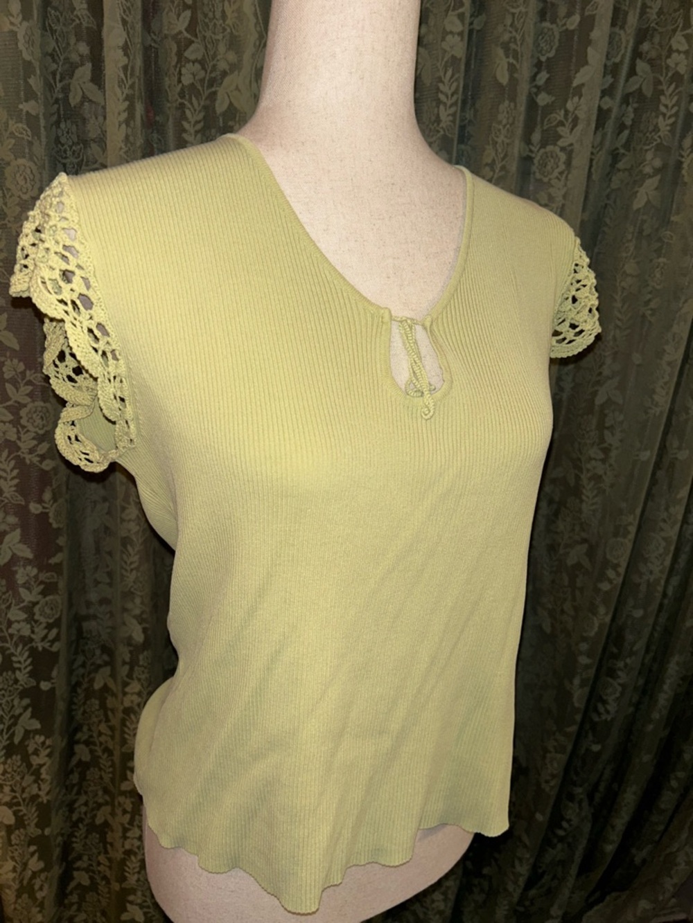 56% Silk Top Women’s Crochet Sleeve Ribbed Top Y2K